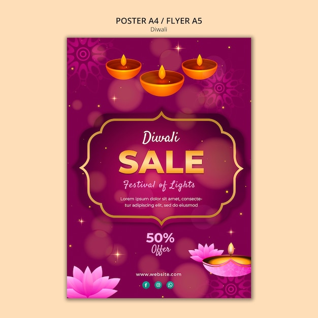 Kostenlose PSD design der diwali-vorlage mit gradient