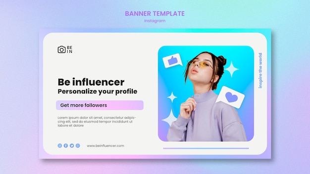 Kostenlose PSD designvorlage für influencer-banner mit farbverlauf