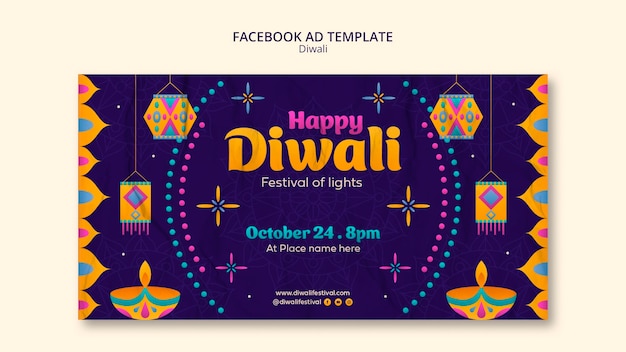 Kostenlose PSD diwali-facebook-anzeigenvorlage mit flachem design