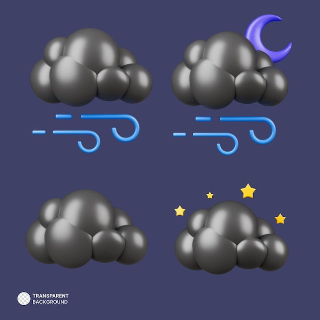 Kostenlose PSD dunkle wolke 3d icon set 3d render illustration