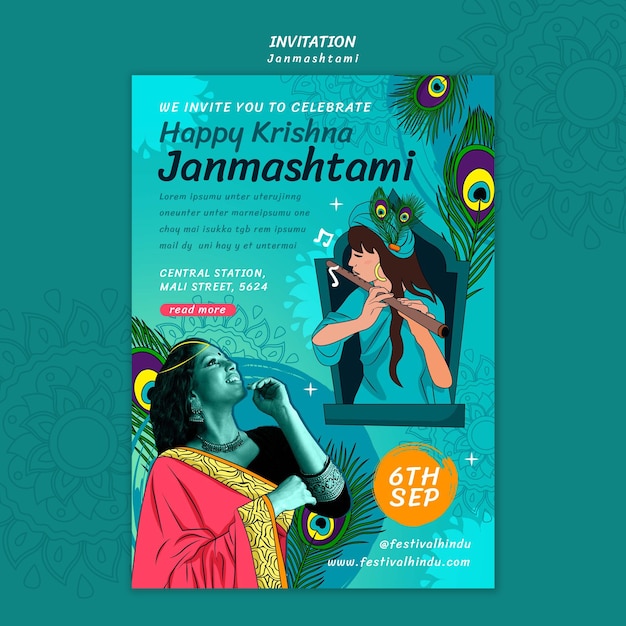 Kostenlose PSD entwurf der janmashtami-vorlage