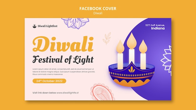 Kostenlose PSD facebook-abdeckung der diwali-feier im flachen design