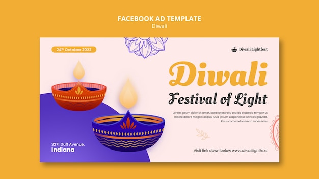 Facebook-Vorlage für Diwali-Feier im flachen Design