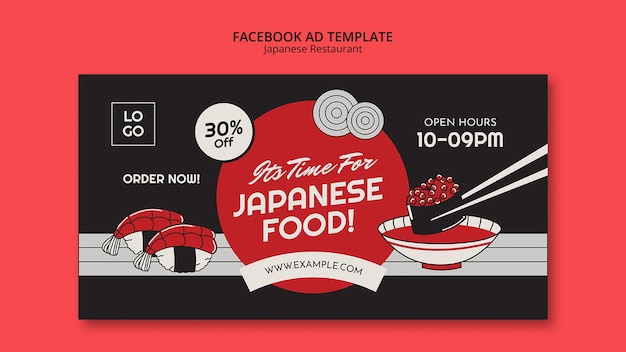 Facebook-Vorlage für japanisches Restaurant im flachen Design