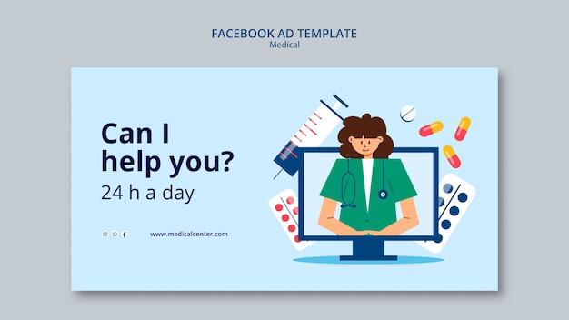 Facebook-Vorlage für medizinische Hilfe im flachen Design