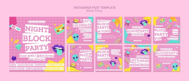 Kostenlose PSD flache design-blockparty-instagram-beiträge