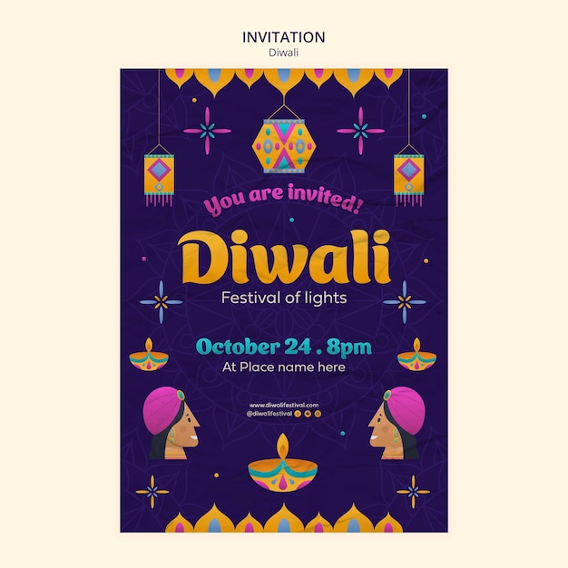 Flache Design-Diwali-Einladungsvorlage