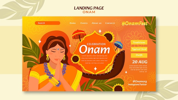 Kostenlose PSD flache design-landingpage-vorlage für die onam-feier