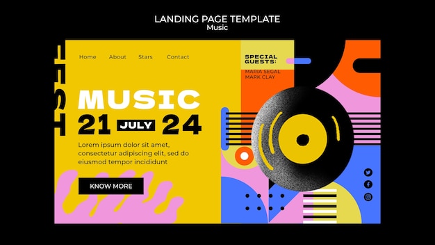 Kostenlose PSD flache design-landingpage-vorlage für musikfest