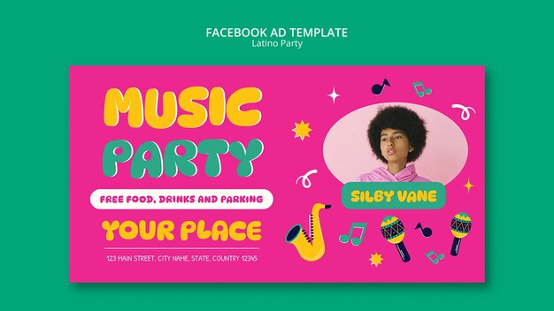 Flache Design-Latino-Party-Facebook-Vorlage