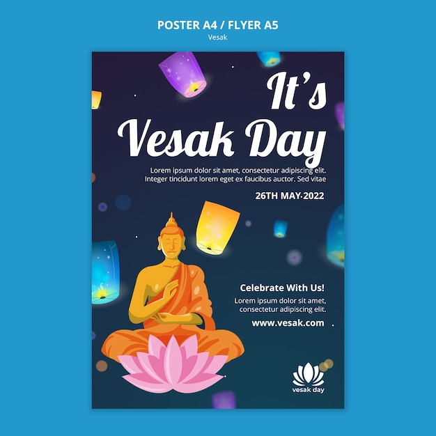 Kostenlose PSD flache design-vesak-poster-vorlage