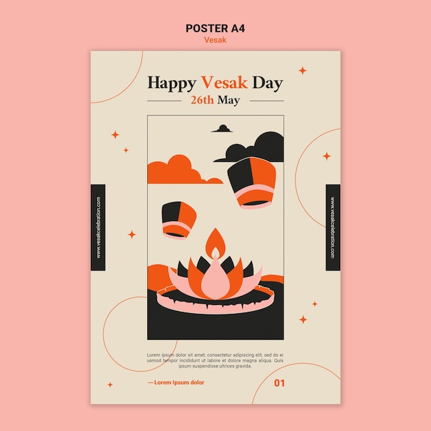 Flache Design-Vesak-Poster-Vorlage