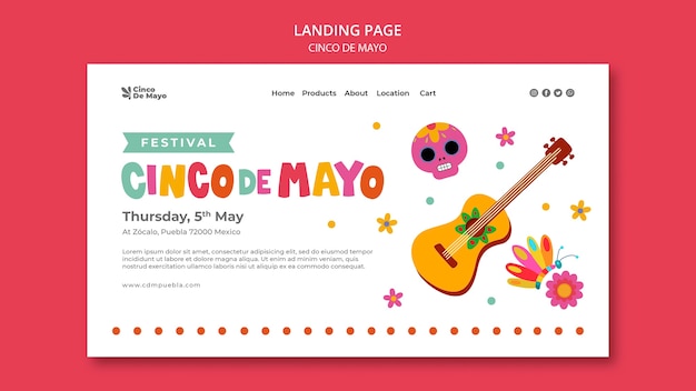 Kostenlose PSD flaches design cinco de mayo zielseitenvorlage