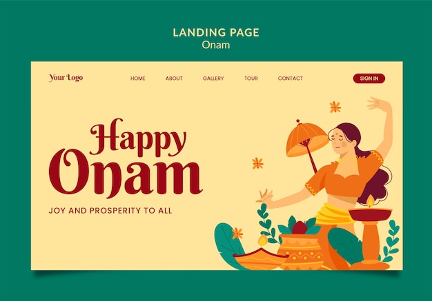 Kostenlose PSD flaches design für die landing-seite der onam-feier