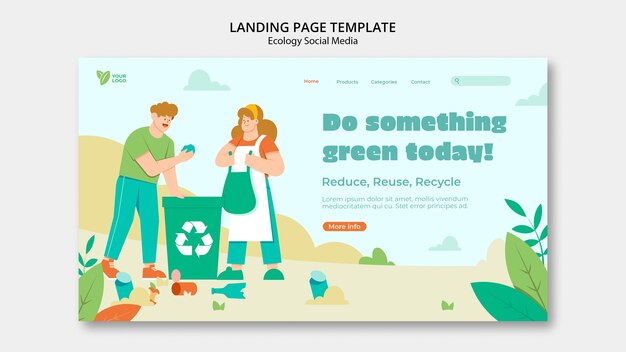 Kostenlose PSD flaches design ökologie-konzept-landing-page