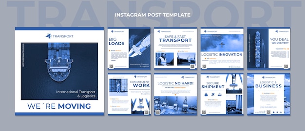 Kostenlose PSD flaches design transportkonzept instagram-posts