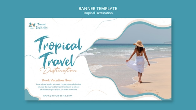 Kostenlose PSD flaches design tropische destination banner design-vorlage