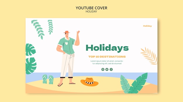 Kostenlose PSD flaches design urlaubskonzept youtube-cover