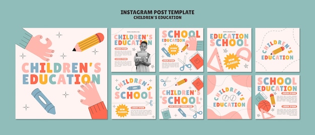 Kostenlose PSD flat-design-kinder-bildung instagram-posts