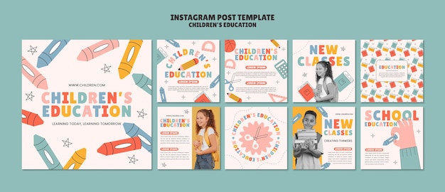 Kostenlose PSD flat-design-kinder-bildung instagram-posts