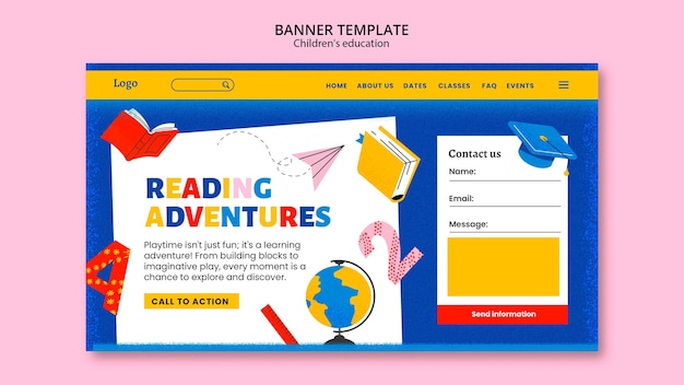 Kostenlose PSD flat-design landing page für die bildung von kindern