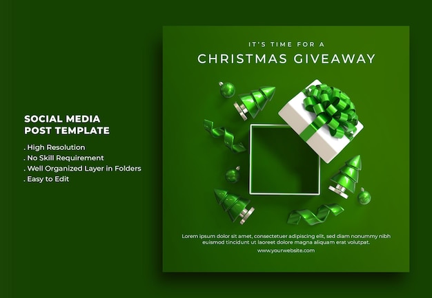 Kostenlose PSD frohe weihnachten und ein glückliches neues jahr giveaway social media post vorlage