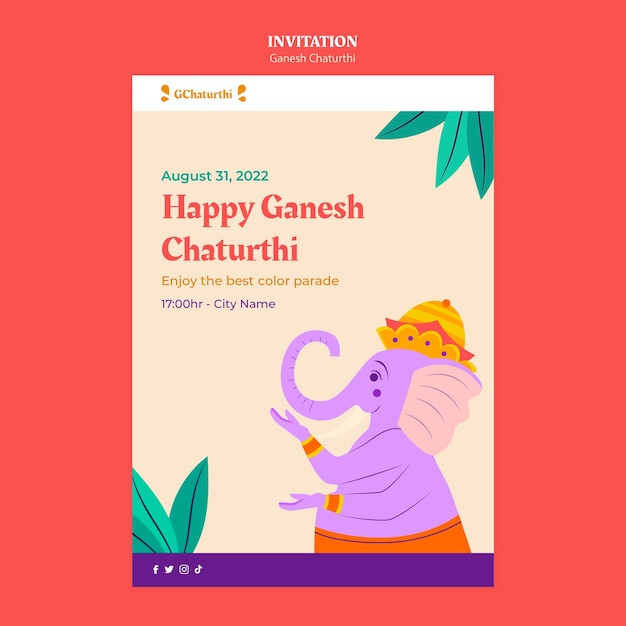 Kostenlose PSD ganesh chaturthi einladungsvorlage