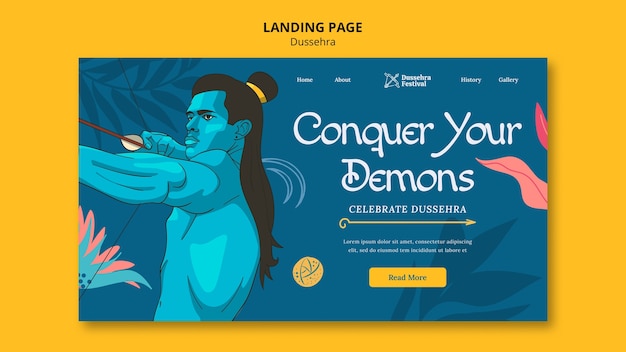 Kostenlose PSD handgezeichnete dussehra-feier-landingpage