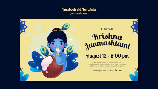 Kostenlose PSD handgezeichnete janmashtami-feier-facebook-vorlage