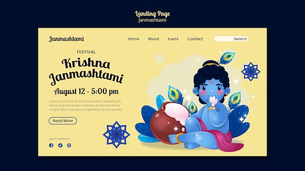 Kostenlose PSD handgezeichnete janmashtami-feier-landingpage