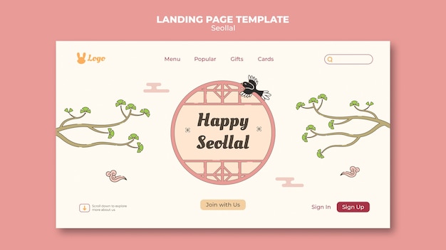 Kostenlose PSD handgezeichnete koreanische landing page für das neue jahr