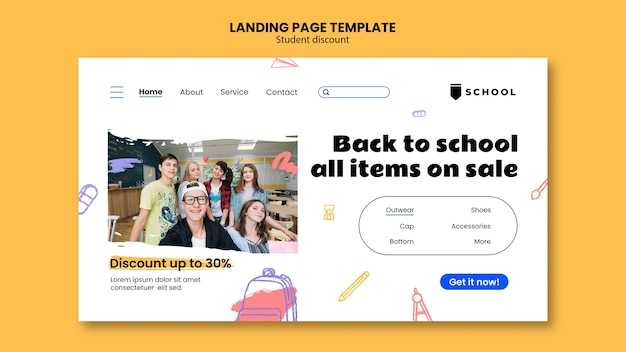 Kostenlose PSD handgezeichnete landingpage für studentenrabatte