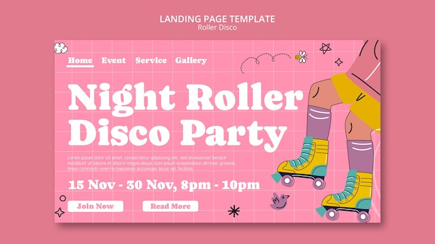 Handgezeichnete Roller-Disco-Landingpage-Vorlage