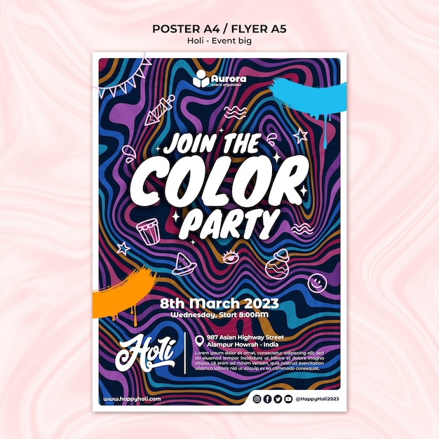 Kostenlose PSD holi festival-plakat-schablone