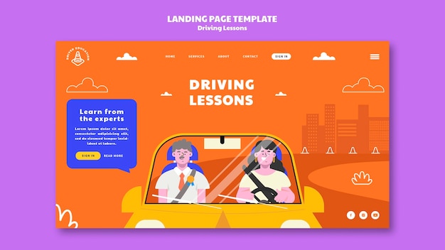 Kostenlose PSD illustrierte landingpage-vorlage für die fahrschule