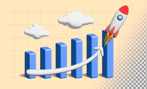 Kostenlose PSD infografik-wachstumsbanner mit rakete und 3d-pfeil nach oben