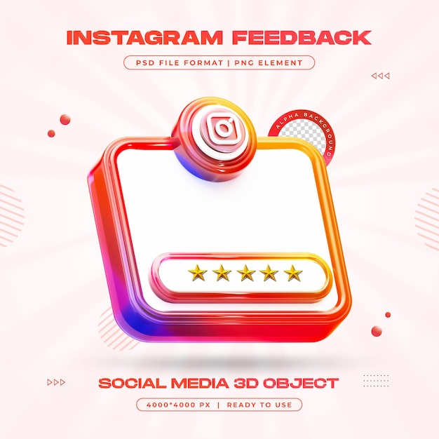 Kostenlose PSD instagram-feedback-bewertung isolierte soziale medien 3d-rendering