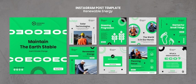 Kostenlose PSD instagram-posts für erneuerbare energien im flachen design