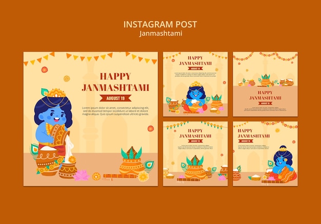 Kostenlose PSD instagram-posts zur feier von janmashtami