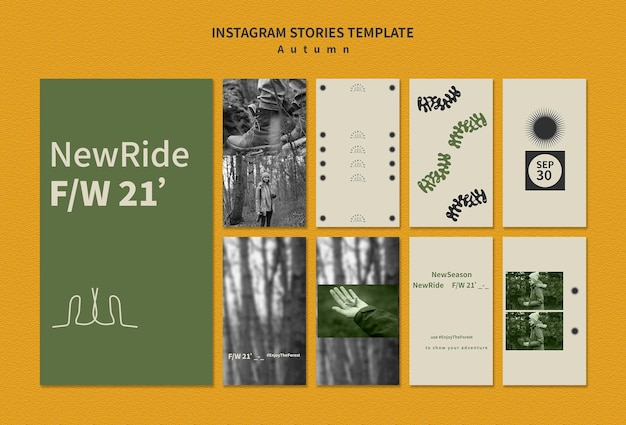 Kostenlose PSD instagram stories collection für herbstabenteuer im wald