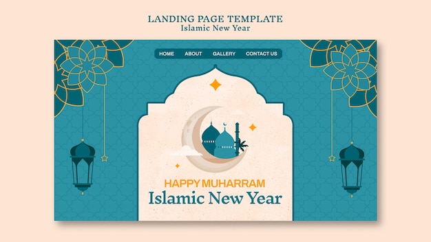 Islamische Neujahrs-Landing-Page-Vorlage mit Blumenmuster