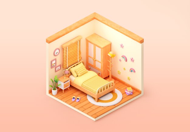 Kostenlose PSD isometrische schlafzimmer-illustration