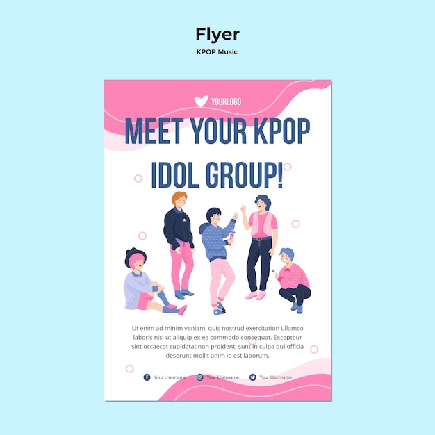 Kostenlose PSD k-pop flyer vorlage mit illustration