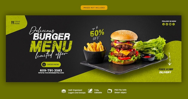 Köstliche Burger und Essen Menü Facebook Cover Vorlage