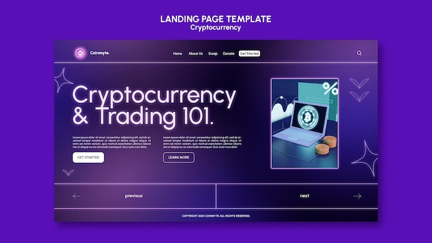 Kostenlose PSD kryptowährungs-designvorlage der landingpage