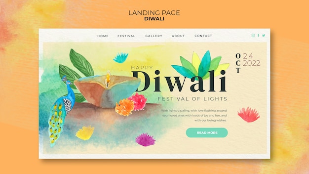 Landing Page für die Diwali-Feier in Aquarell