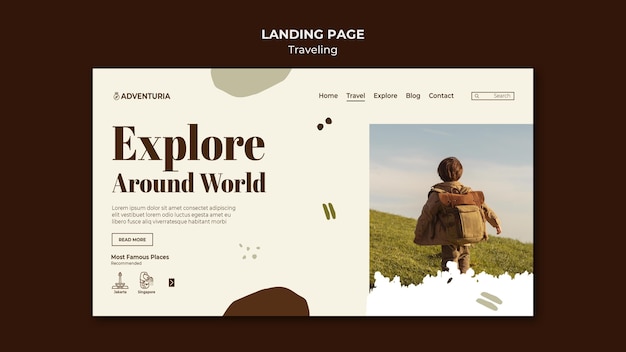 Landing Page mit reisendem reisenden Kind