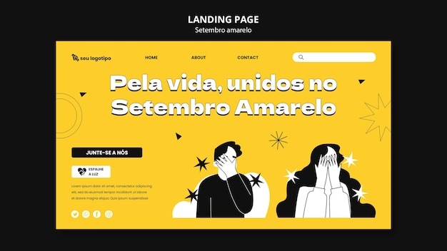 Kostenlose PSD landing-page-vorlage für die brasilianische suizid-monats-bewusstseinskampagne zur suizidprävention