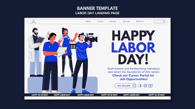 Kostenlose PSD landing page zur feier des arbeitstages im flachen design