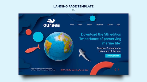 Kostenlose PSD landingpage des workshops für meeresumwelt